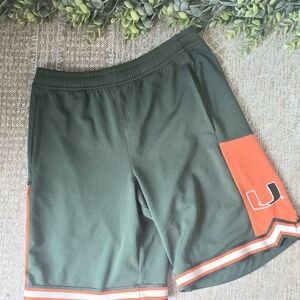 Kids Miami Hurricane Green and Orange Athletic Shorts | Size 10-12 Youth Med